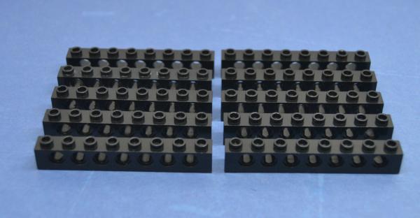 LEGO 10 x Lochstein Lochbalken schwarz Black Technic Brick 1x8 with Holes 3702