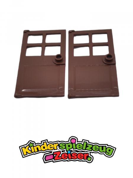 LEGO 2 x TÃ¼r rotbraun Reddish Brown Door 1x4x6 4 Panes and Stud Handle 60623