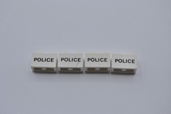 LEGO 4 x Basisstein 1x2 Police bedruckt white printed police brick 3004pb003