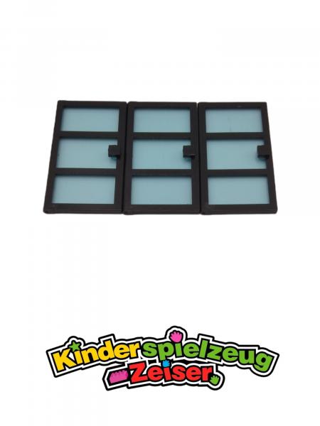 LEGO 3 x TÃ¼r mit Glas schwarz Black Door 1x4x6 with 3 Panes with Glass x39c01