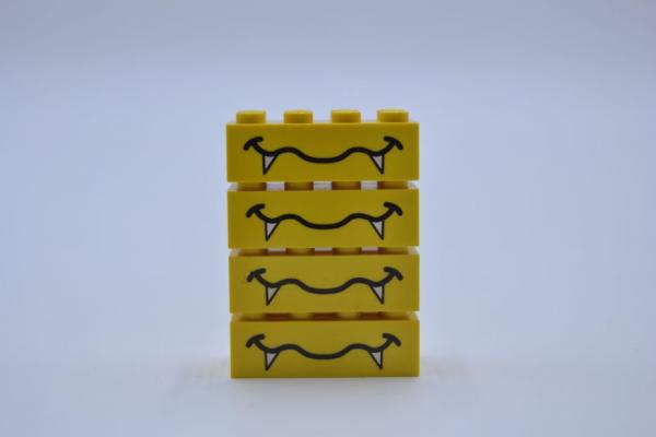 LEGO 4 x Gesichtsstein gelb Yellow Brick 2x4 Wavy Mouth Fangs Pattern 3001pb012