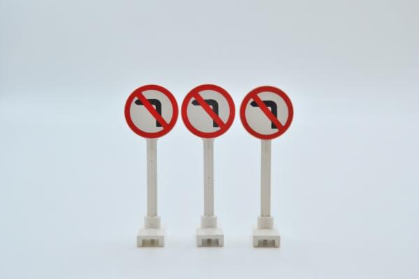 LEGO 3 x Verkehrsschild White Road Sign Round Left Turn Prohibited Pattern 80039