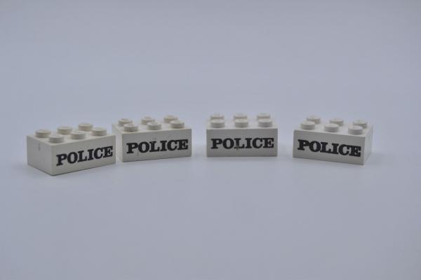 LEGO 4 x Basistein 2x3 bedruckt weiß POLICE white printed brick 3002oldpb06 