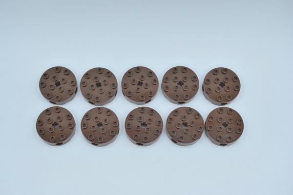 LEGO 10 x Rundstein alt braun Brown Brick Round 4x4 4 Side Pin Axle Holes 6222