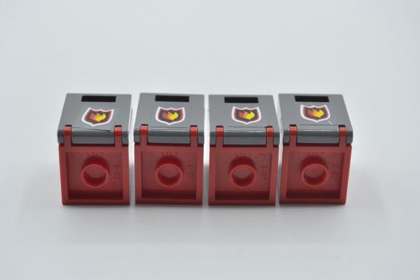 LEGO 4 x Box 2x2x2 Kiste Klappe Feuerwehr beklebt dunkelgrau Container 4345 4346