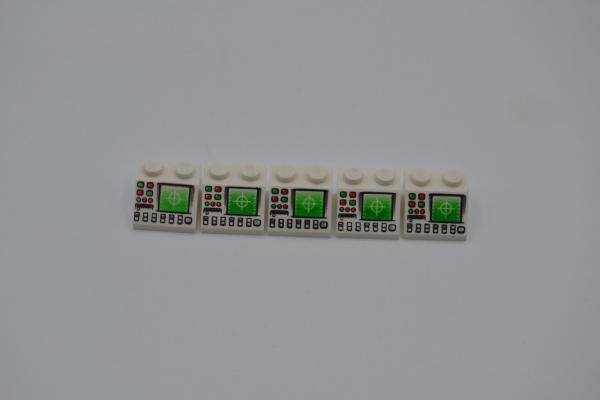 LEGO 5 x Stein bedruckt weiÃŸ White Slope 45 2x2 Radar Disk Pattern 3039pb041